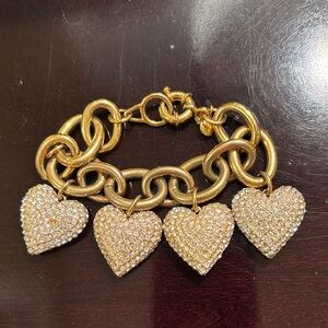 J Crew Gold Rhinestone Heart Charm Bracelet